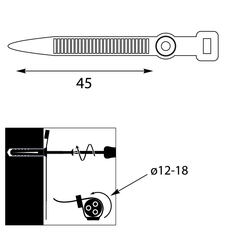 Uchwyt Paskowy Zaciskowy UP-z Ø18 UV, 45mm, czarny 50szt.